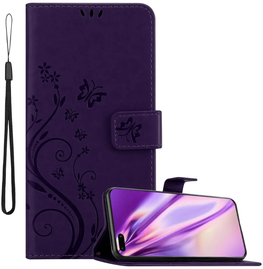 Cadorabo Hoesje geschikt voor Huawei P40 PRO / P40 PRO+ in BLOEMEN DONKER PAARS