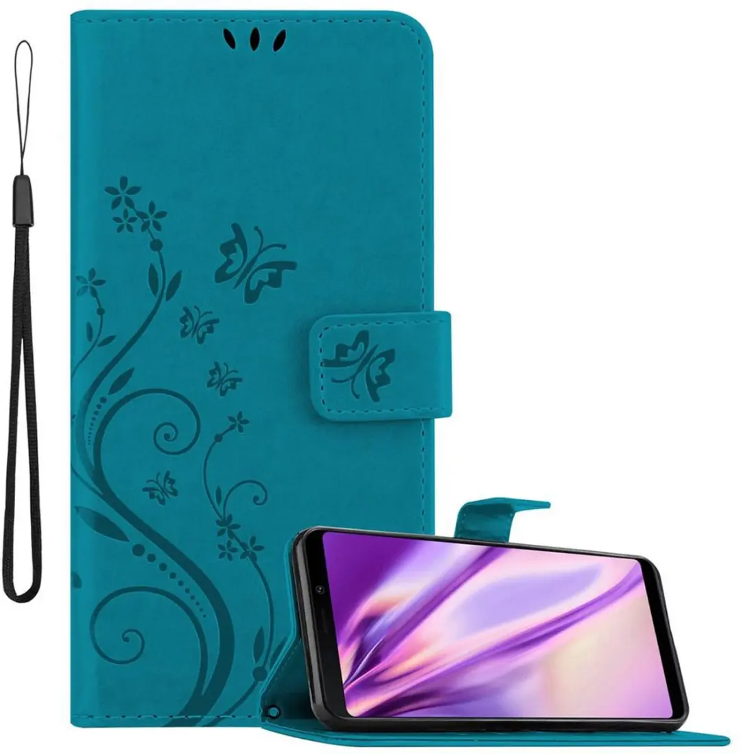 Cadorabo Hoesje geschikt voor Samsung Galaxy A9 2018 in BLOEMEN BLAUW