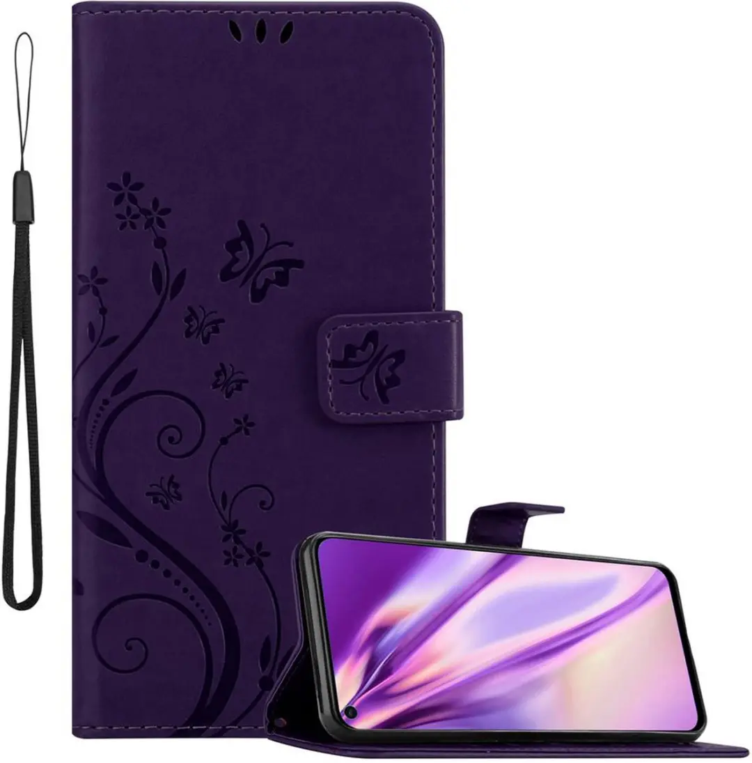 Cadorabo Hoesje geschikt voor Huawei NOVA 4 in BLOEMEN DONKER PAARS