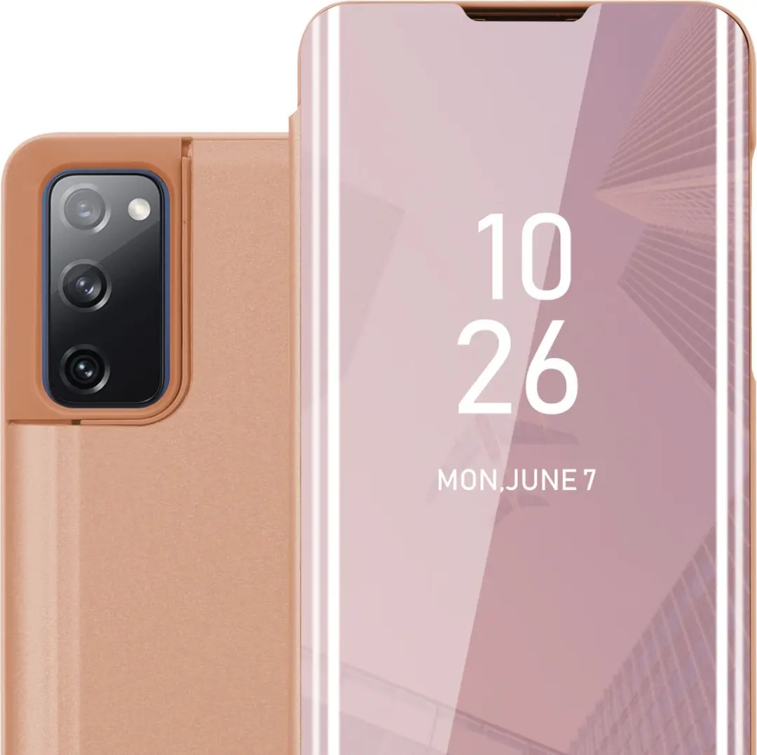 Cadorabo Hoesje geschikt voor Samsung Galaxy S20 FE in KUNZIET ROZE - Clear View Spiegel Beschermende Case met Tribunefunctie 360 Graden Bescherming Book Case Cover Etui