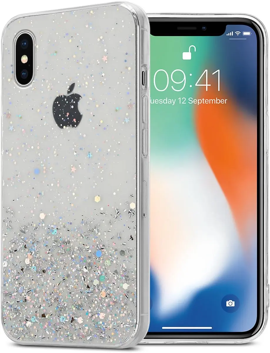 Cadorabo Hoesje geschikt voor Apple iPhone X / XS in Transparant met Glitter