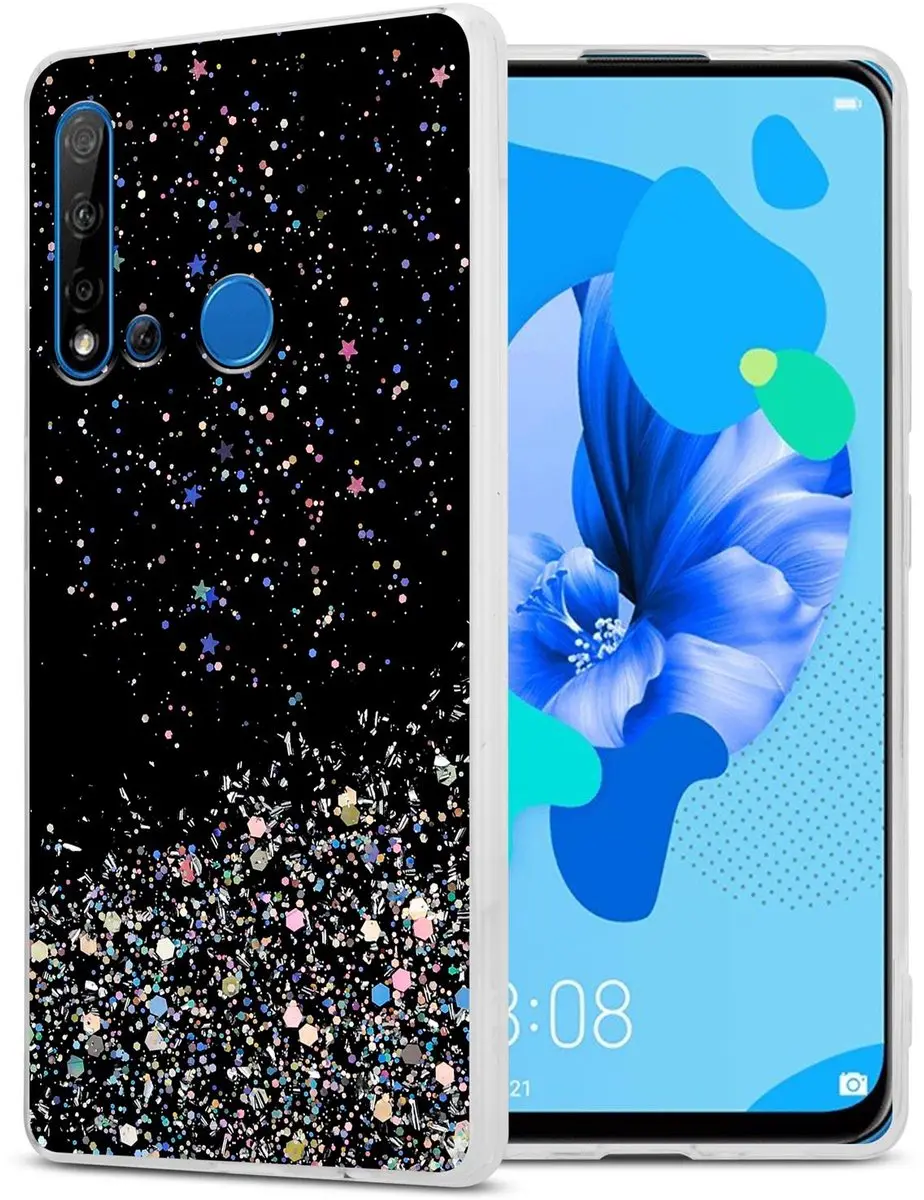 Cadorabo Hoesje geschikt voor Huawei NOVA 5i / P20 LITE 2019 in Zwart met Glitte