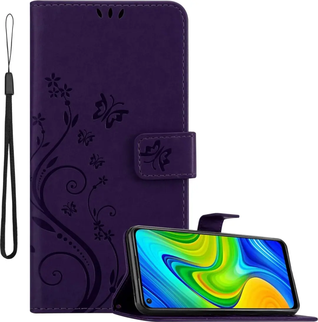 Cadorabo Hoesje geschikt voor Xiaomi RedMi NOTE 9 in BLOEMEN DONKER PAARS