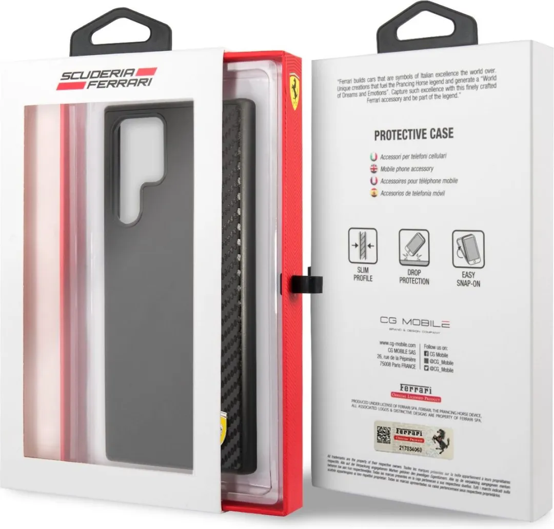 Ferrari Smooth Carbon Back Case S22 Ultra - Zwart