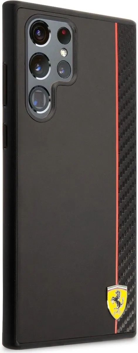 Ferrari Smooth Carbon Back Case S22 Ultra - Zwart