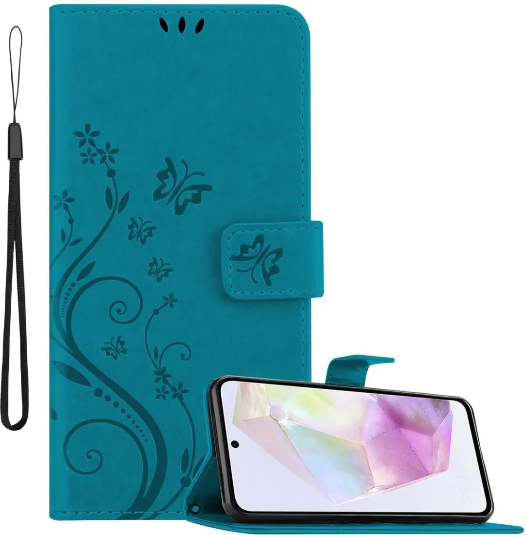 Cadorabo Hoesje geschikt voor Samsung Galaxy A35 in BLOEMEN BLAUW