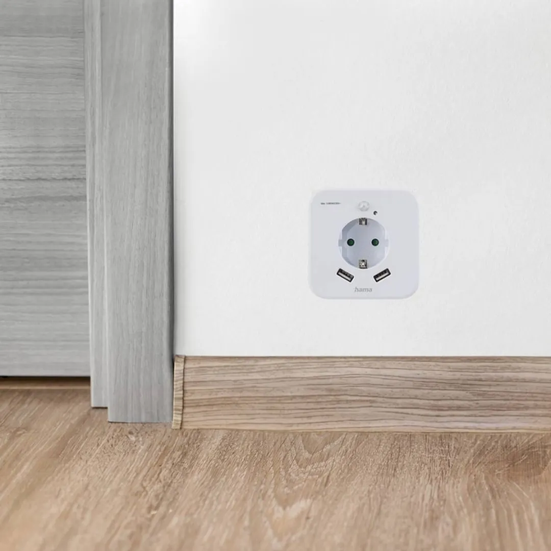 Hama Led-nachtlampje Stopcontact 2 USB-uitgangen Bewegings- en lichtsensor - Wit