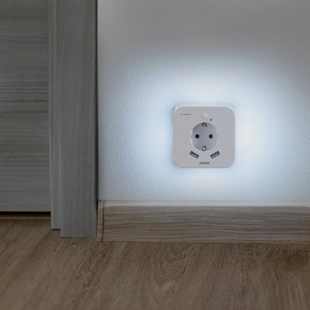 Hama Led-nachtlampje Stopcontact 2 USB-uitgangen Bewegings- en lichtsensor - Wit - afbeelding 6 van 6