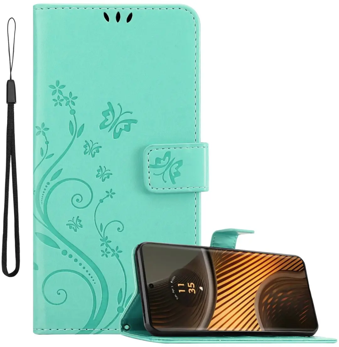 Cadorabo Hoesje geschikt voor Motorola Moto Edge 50 Ultra in BLOEMEN TURKOOIS
