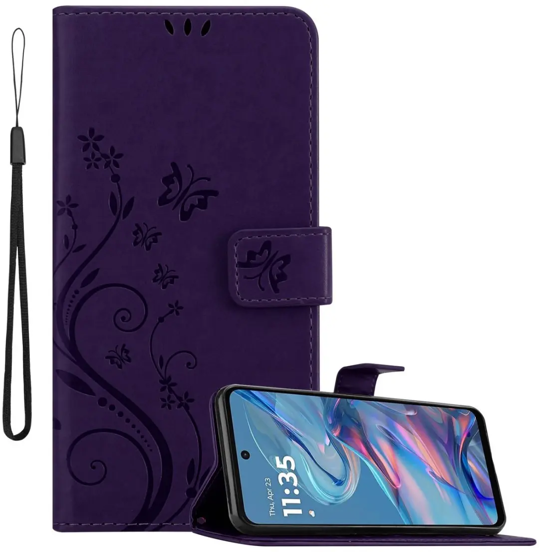 Cadorabo Hoesje geschikt voor Motorola Moto G45 in BLOEMEN DONKER PAARS