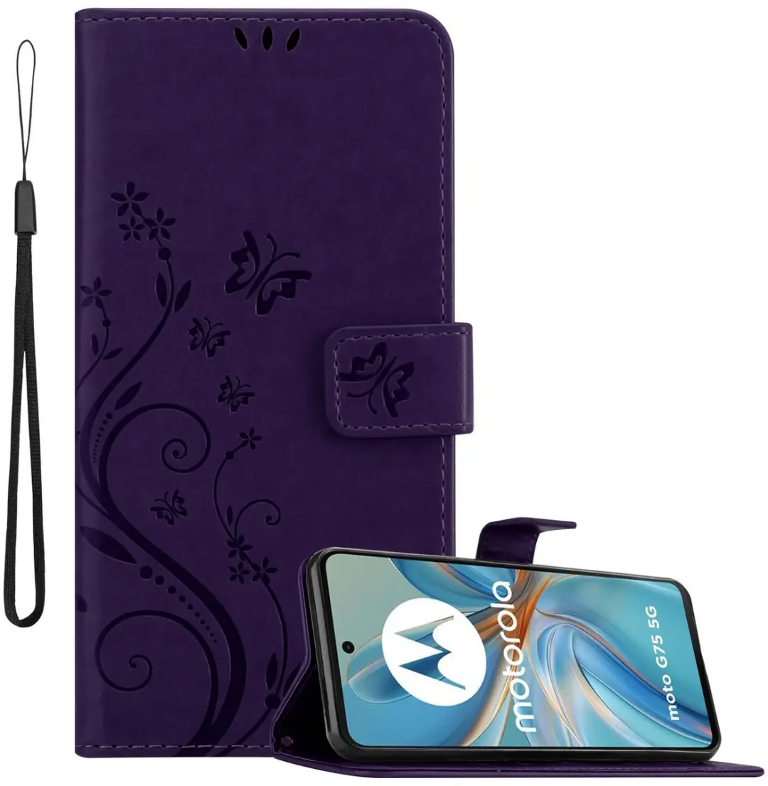 Cadorabo Hoesje geschikt voor Motorola Moto G75 in BLOEMEN DONKER PAARS