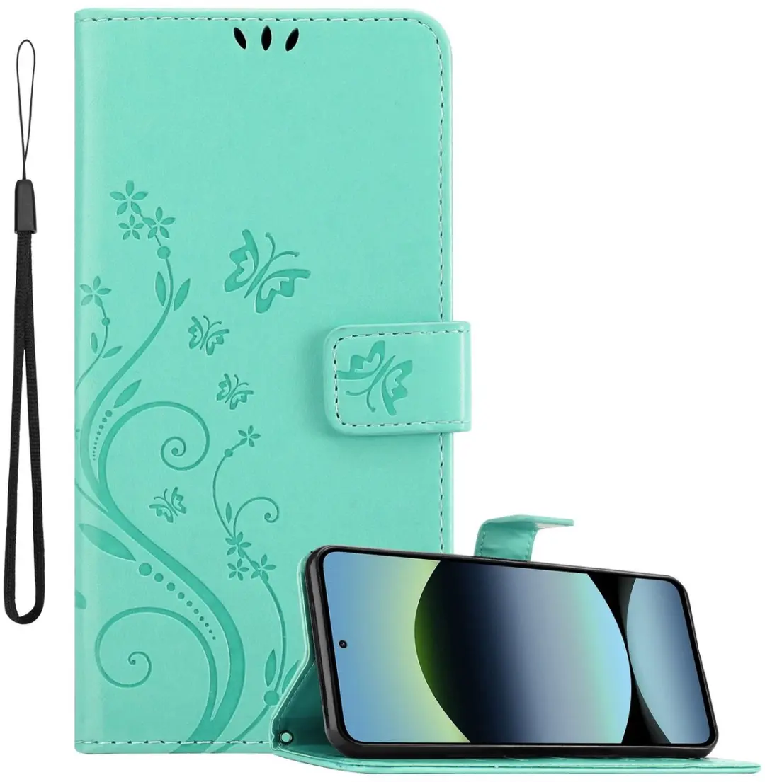 Cadorabo Hoesje geschikt voor Xiaomi RedMi Note 14 5G in BLOEMEN TURKOOIS