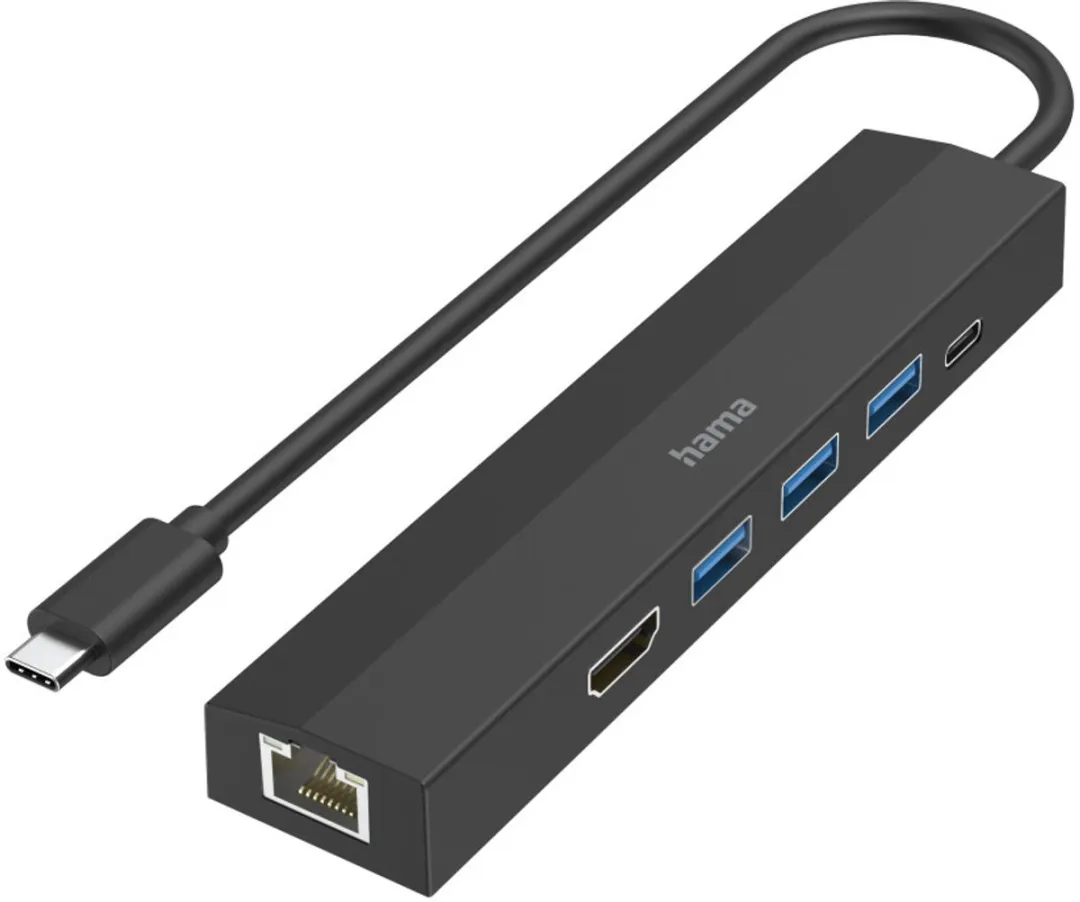 Hama USB 3.2 Gen 1-hub 6 poorten Met snellaadpoort, Met USB-C stekker, Ultra HD-geschikt Zwart