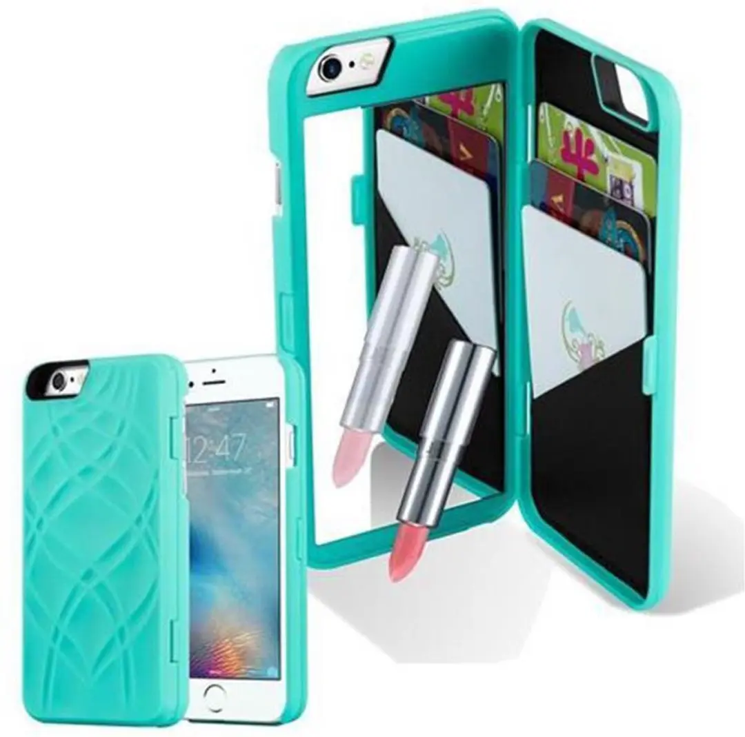 Cadorabo Hoesje geschikt voor Apple iPhone 6 PLUS / 6S PLUS in TURKOOIS - Hard Case Cover beschermhoes met spiegel en kaartvakjes