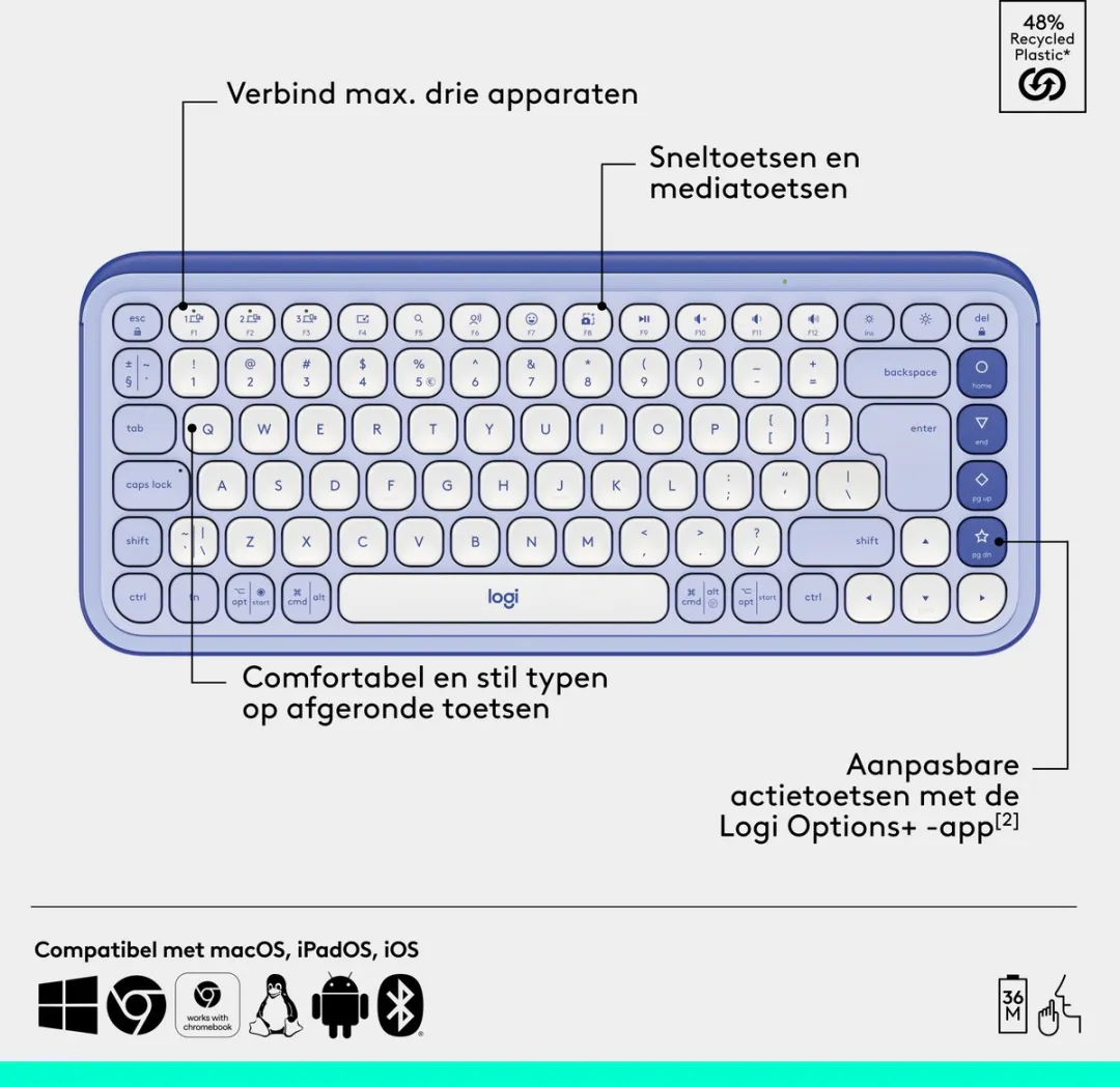 Logitech POP Icon Combo Toetsenbord & Muis - Lila