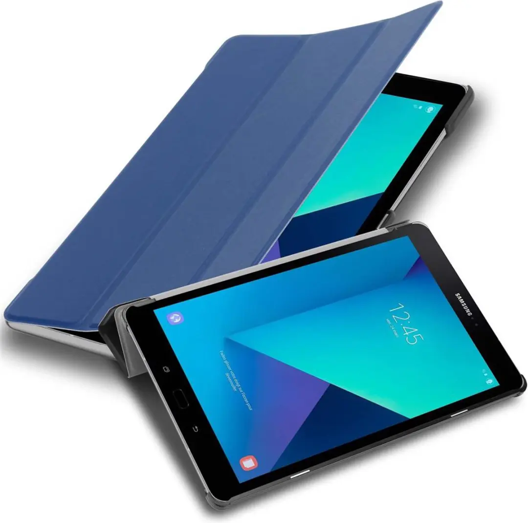 Cadorabo Tablet Hoesje geschikt voor Samsung Galaxy Tab S3 (9.7 Zoll) in JERSEY DONKER BLAUW - Ultra dun beschermend geval met automatische Wake Up en Stand functie Book Case Cover Etui