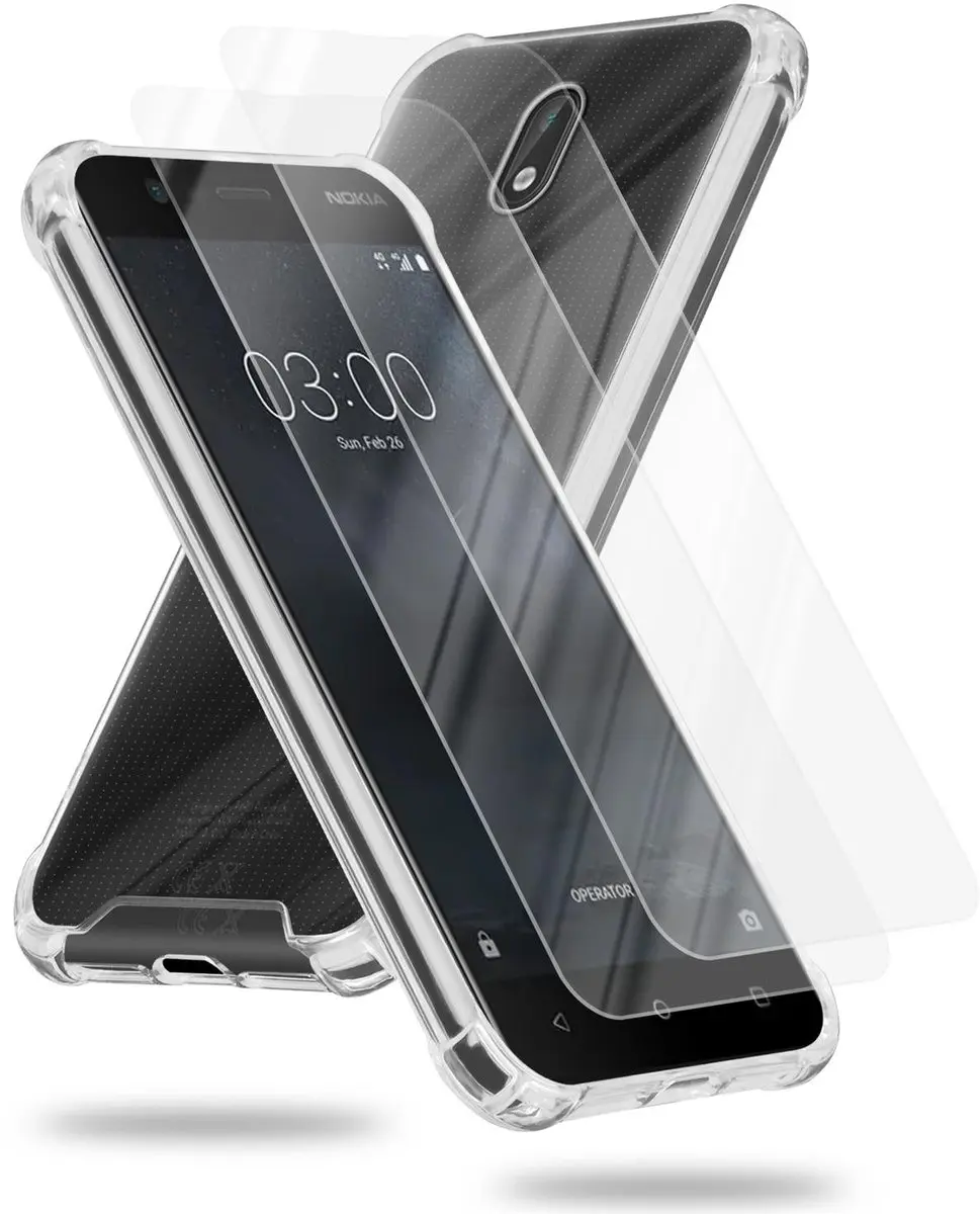 Cadorabo Hoeje en 2x Tempered beschermglas geschikt voor Nokia 3 2017 in TRANSPA