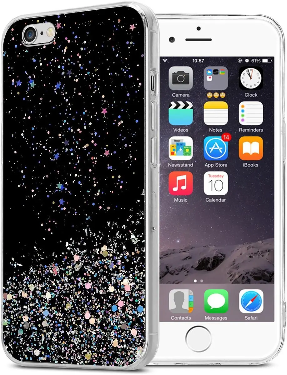 Cadorabo Hoesje geschikt voor Apple iPhone 6 PLUS / 6S PLUS in Zwart met Glitter - Beschermhoes van flexibel TPU silicone met fonkelende glitters Case Cover Etui