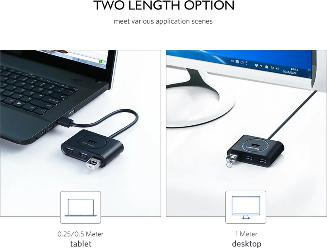 UGREEN UGR-20290 USB 3.2 Hub 4 Poorten - 0,5m Kabel - Zwart - afbeelding 6 van 6