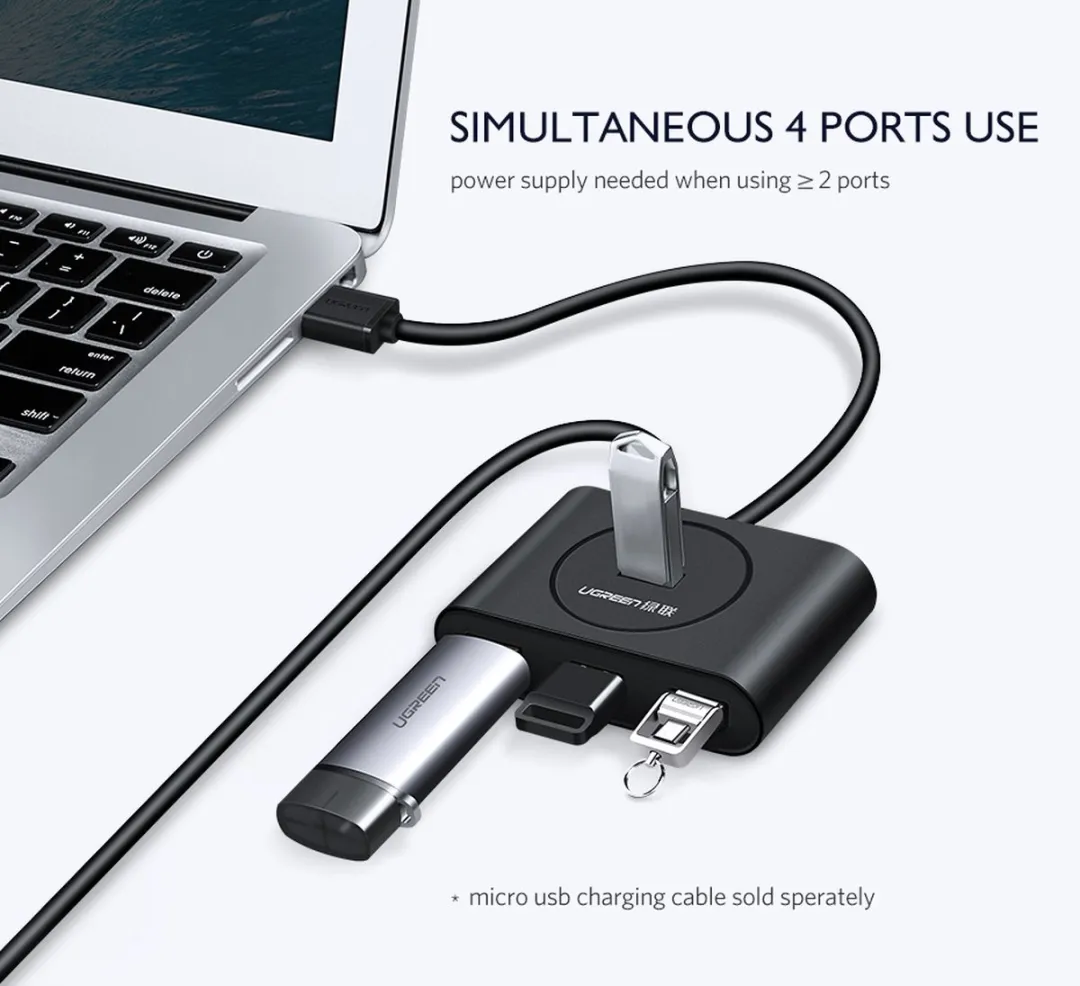 UGREEN UGR-20290 USB 3.2 Hub 4 Poorten - 0,5m Kabel - Zwart