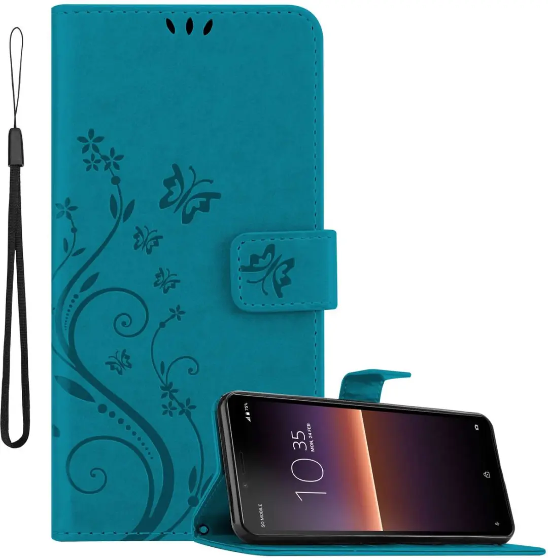 Cadorabo Hoesje geschikt voor Sony Xperia 10 II in BLOEMEN BLAUW