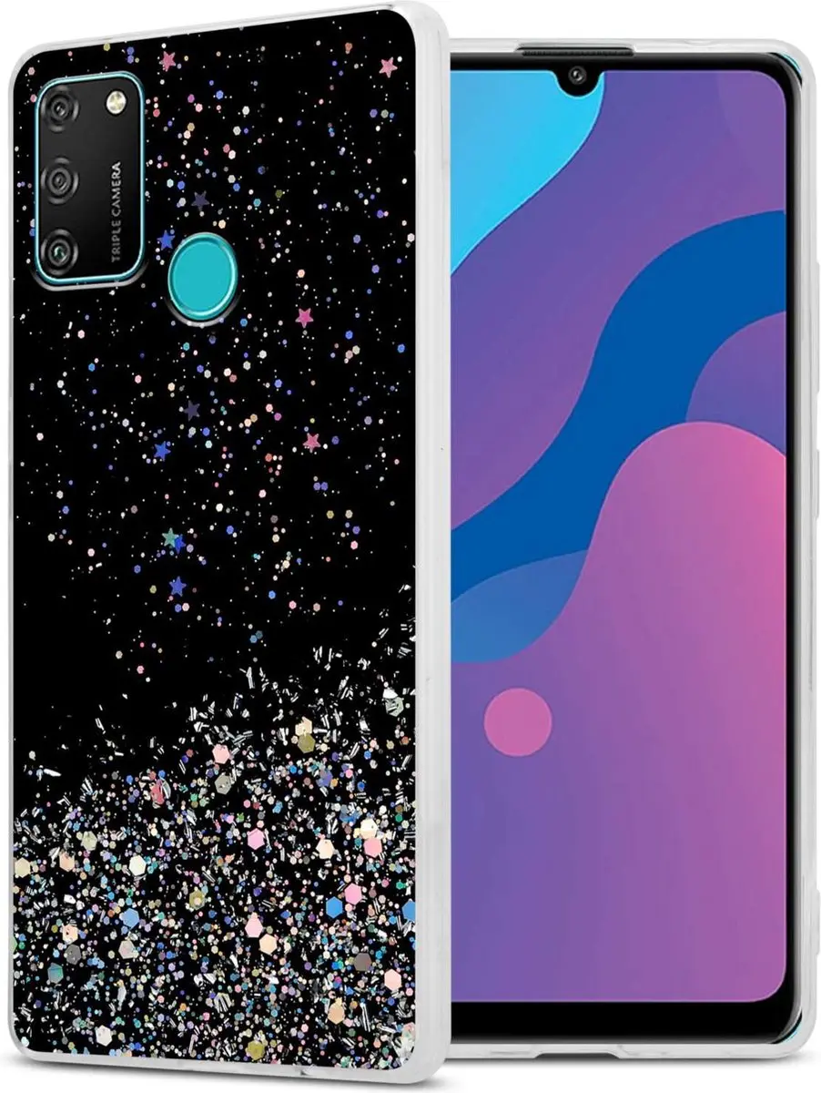 Cadorabo Hoesje geschikt voor Honor 9A in Zwart met Glitter