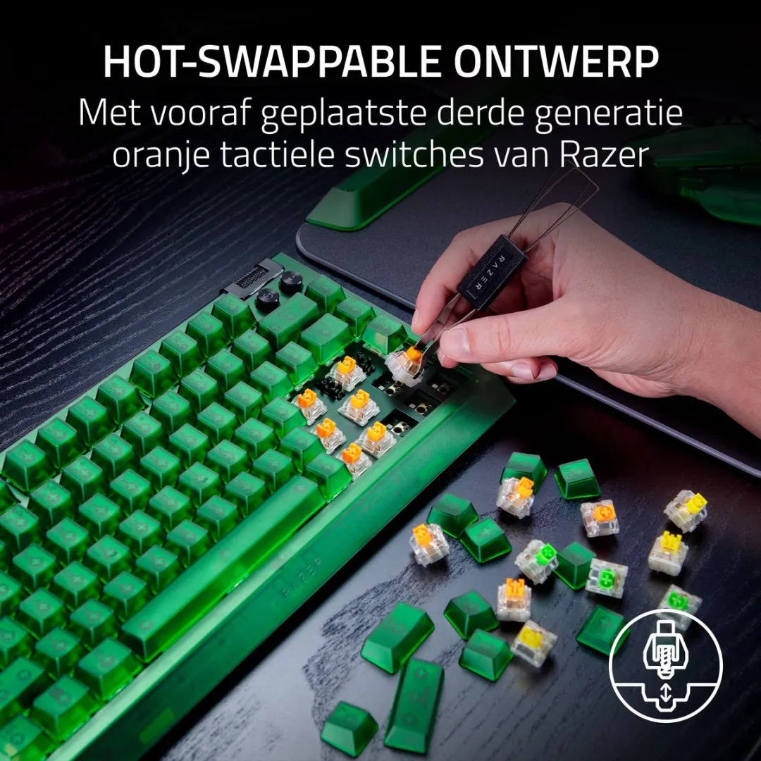 Razer BlackWidow V4 RZ03-05003300-R3M1 Gaming Toetsenbord - 75% - Phantom Green