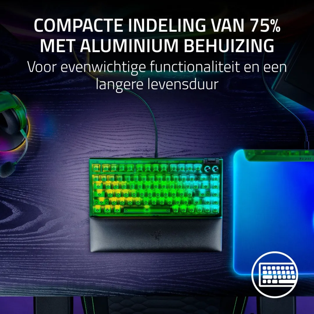 Razer BlackWidow V4 RZ03-05003300-R3M1 Gaming Toetsenbord - 75% - Phantom Green