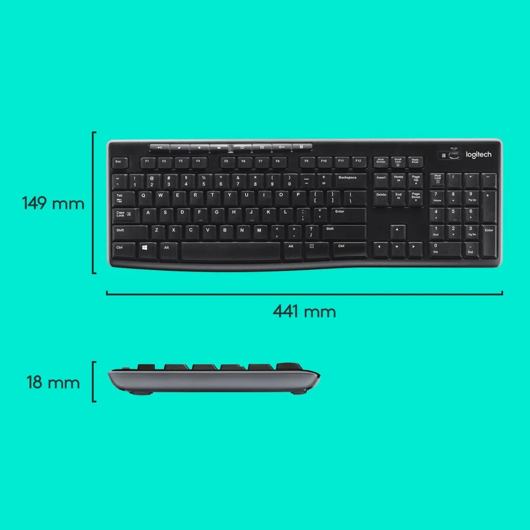 Logitech MK270 Draadloos Toetsenbord - Tsjechisch - 3 Knoppen - Zwart