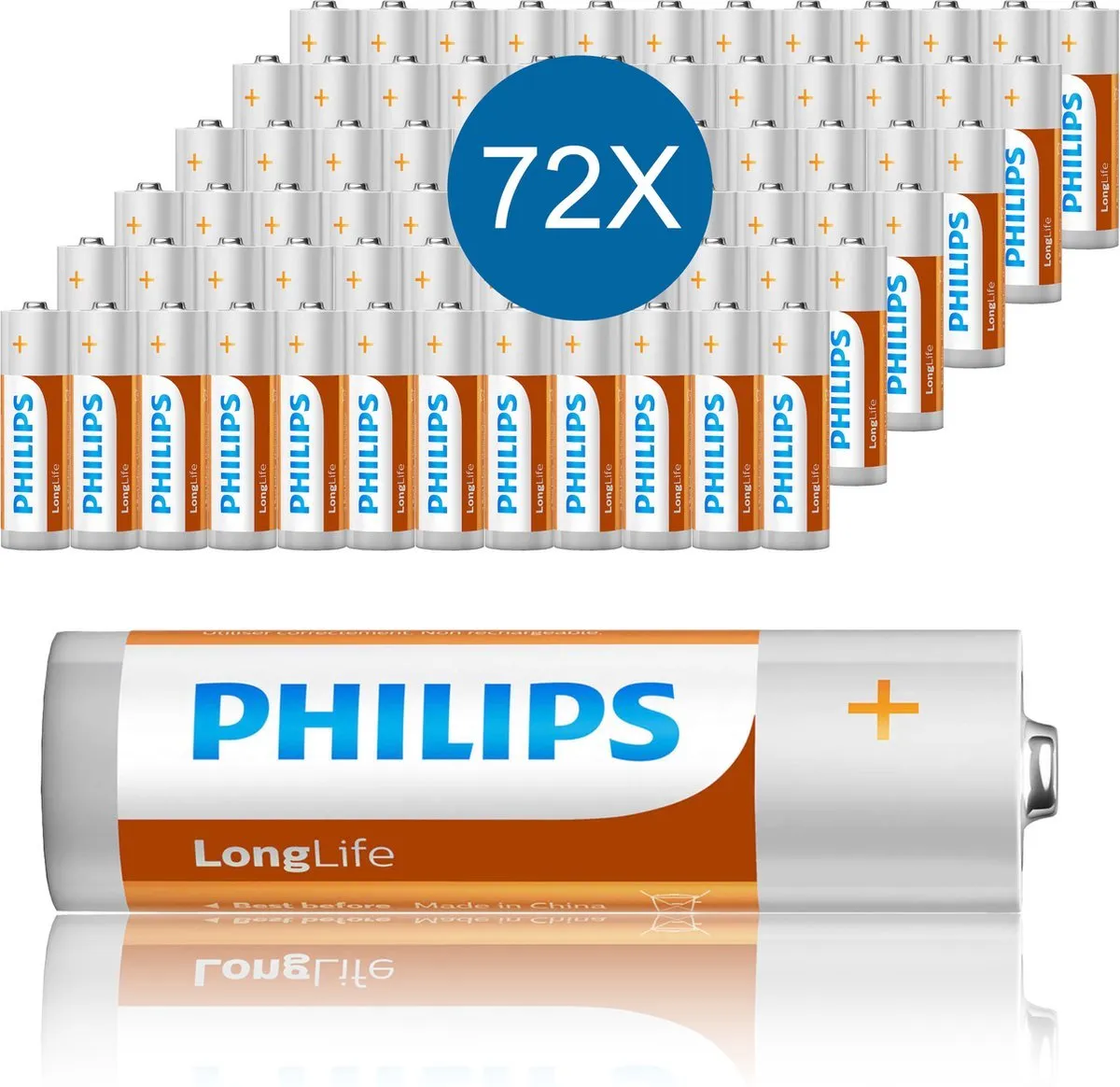 Philips Longlife AA Batterijen 1400mAh - 72 Stuks