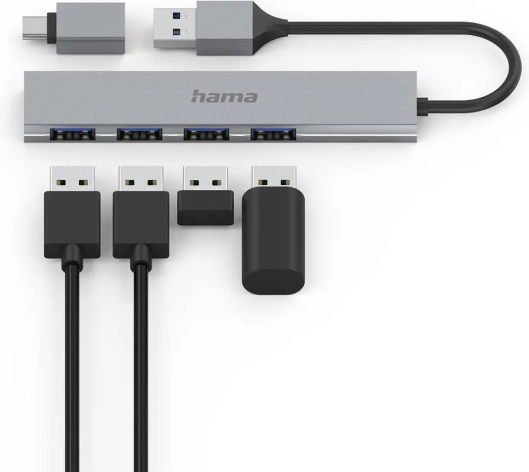 Hama Ultra Slim 00200141 USB-hub 4x USB-A 3.2 - Grijs - afbeelding 6 van 6