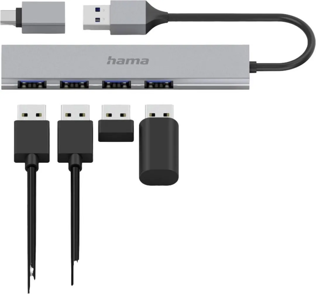 Hama Ultra Slim 00200141 USB-hub 4x USB-A 3.2 - Grijs