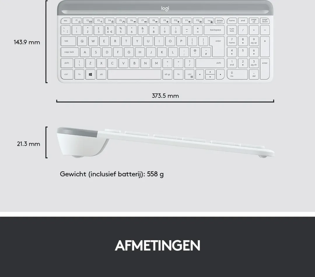 Logitech MK470 Slim Combo - Draadloos Toetsenbord en Muis Wit