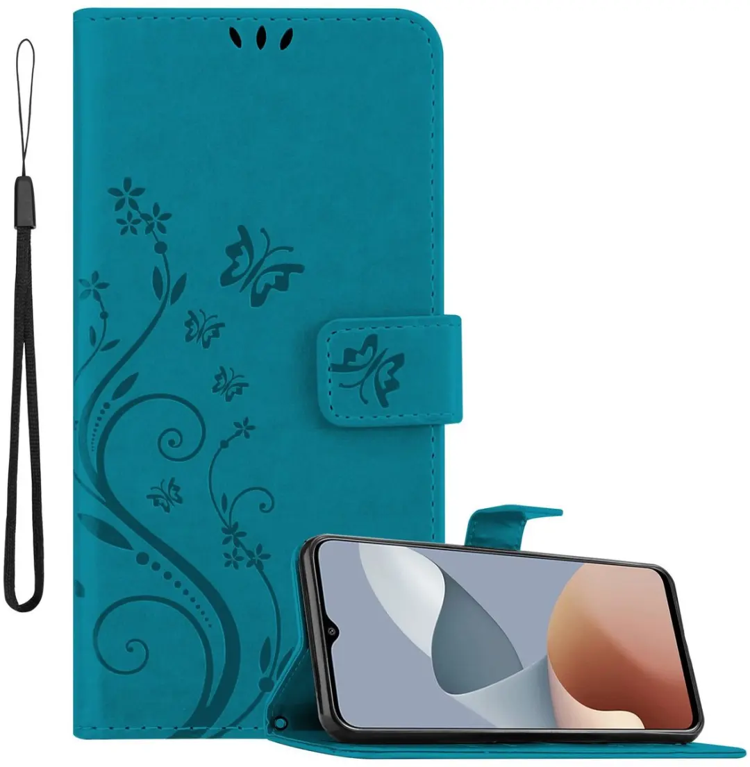 Cadorabo Hoesje geschikt voor ZTE Blade A73 4G in BLOEMEN BLAUW - Beschermhoes in bloemmotief met magnetische sluiting, standfunctie en kaartsleuven Book Case Cover Etui