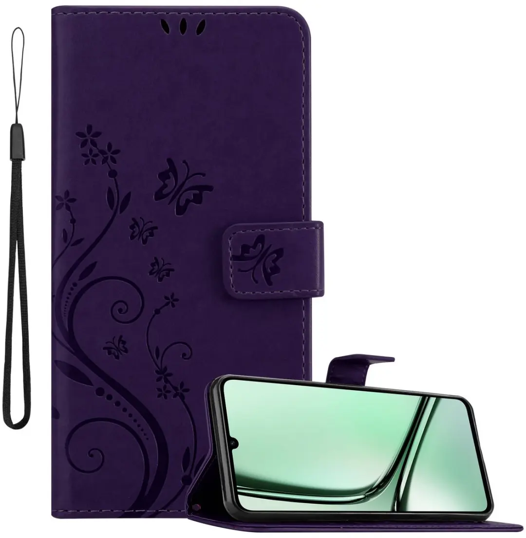 Cadorabo Hoesje geschikt voor Realme Note 60 in BLOEMEN DONKER PAARS