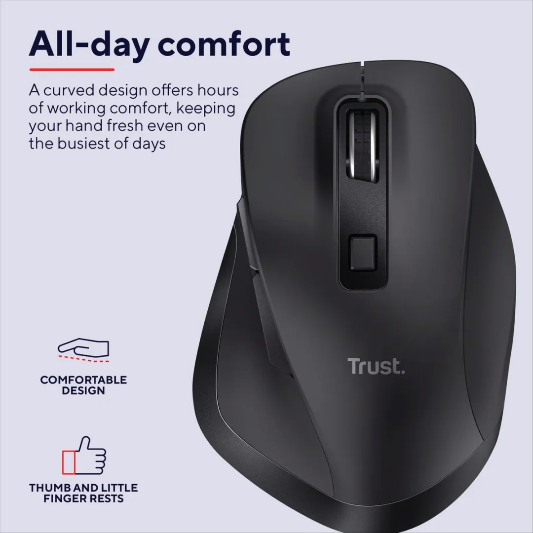 Trust Fyda 24727 Draadloze Muis - Oplaadbaar - Zwart