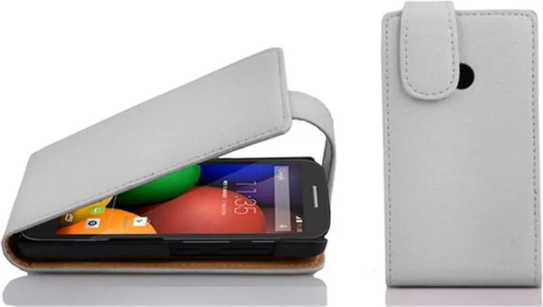 Cadorabo Hoesje geschikt voor Motorola MOTO E in MAGNESIUM WIT - Beschermhoes in flip-design Case Cover van getextureerd imitatieleer