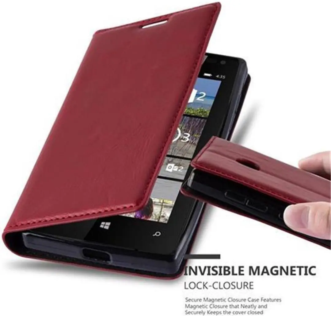 Cadorabo Hoesje geschikt voor Nokia Lumia 435 in APPEL ROOD - Beschermhoes met magnetische sluiting, standfunctie en kaartvakje Book Case Cover Etui