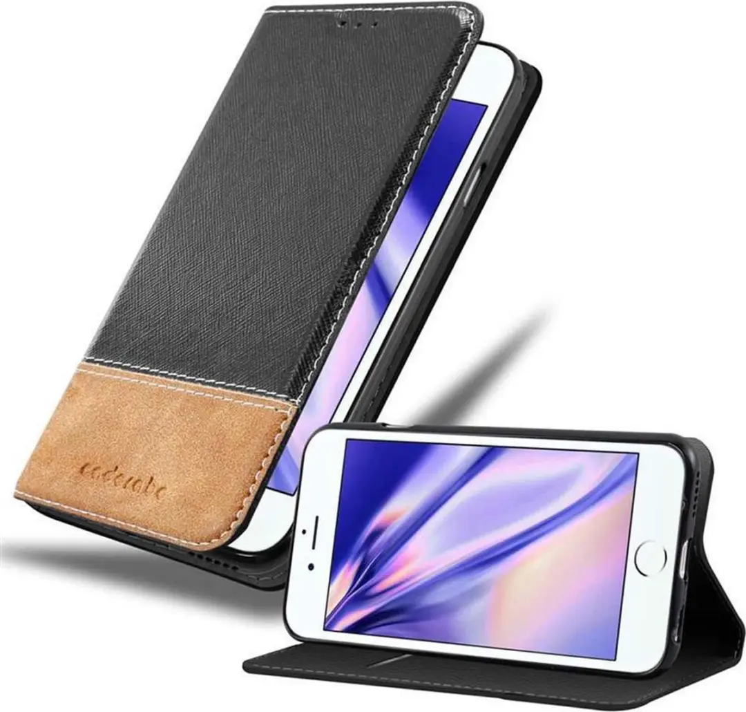 Cadorabo Hoesje geschikt voor Apple iPhone 6 PLUS / 6S PLUS in ZWART BRUIN - Beschermhoes met magnetische sluiting, standfunctie en kaartvakje Book Case Cover Etui