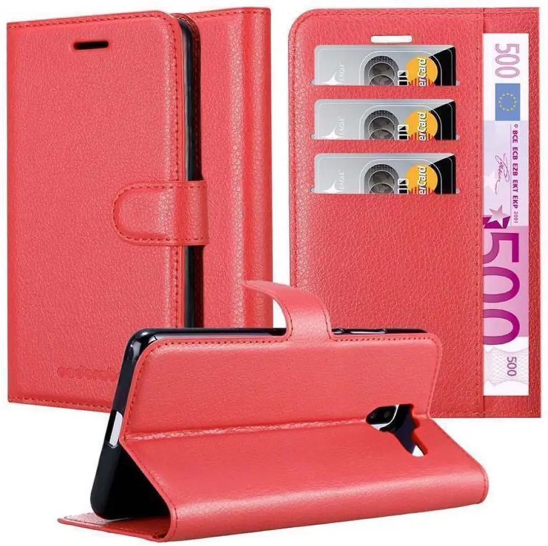 Cadorabo Hoesje geschikt voor Samsung Galaxy J6 PLUS in KARMIJN ROOD - Beschermhoes met magnetische sluiting, standfunctie en kaartvakje Book Case Cover Etui