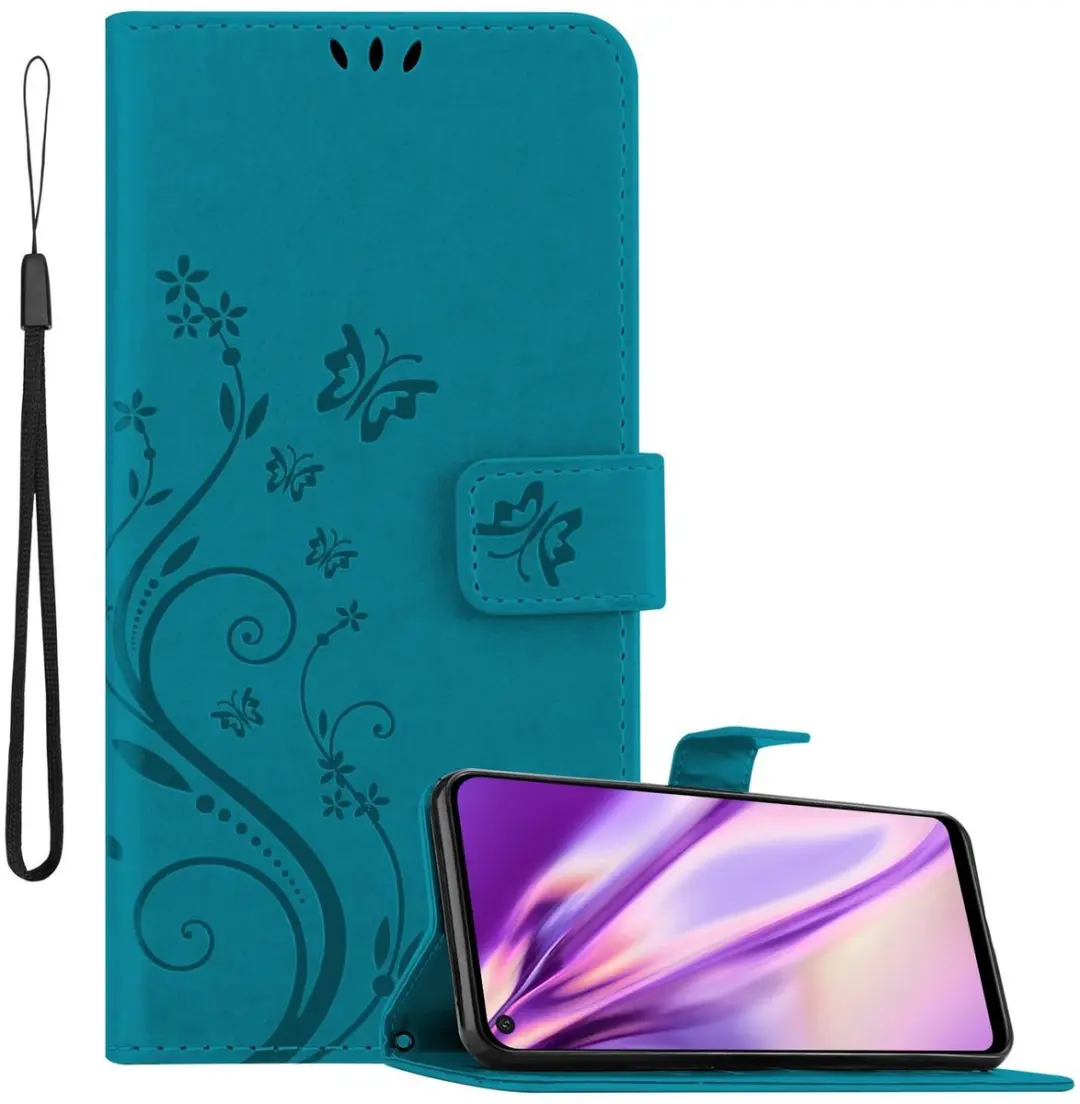 Cadorabo Hoesje geschikt voor Huawei P40 LITE E in BLOEMEN BLAUW