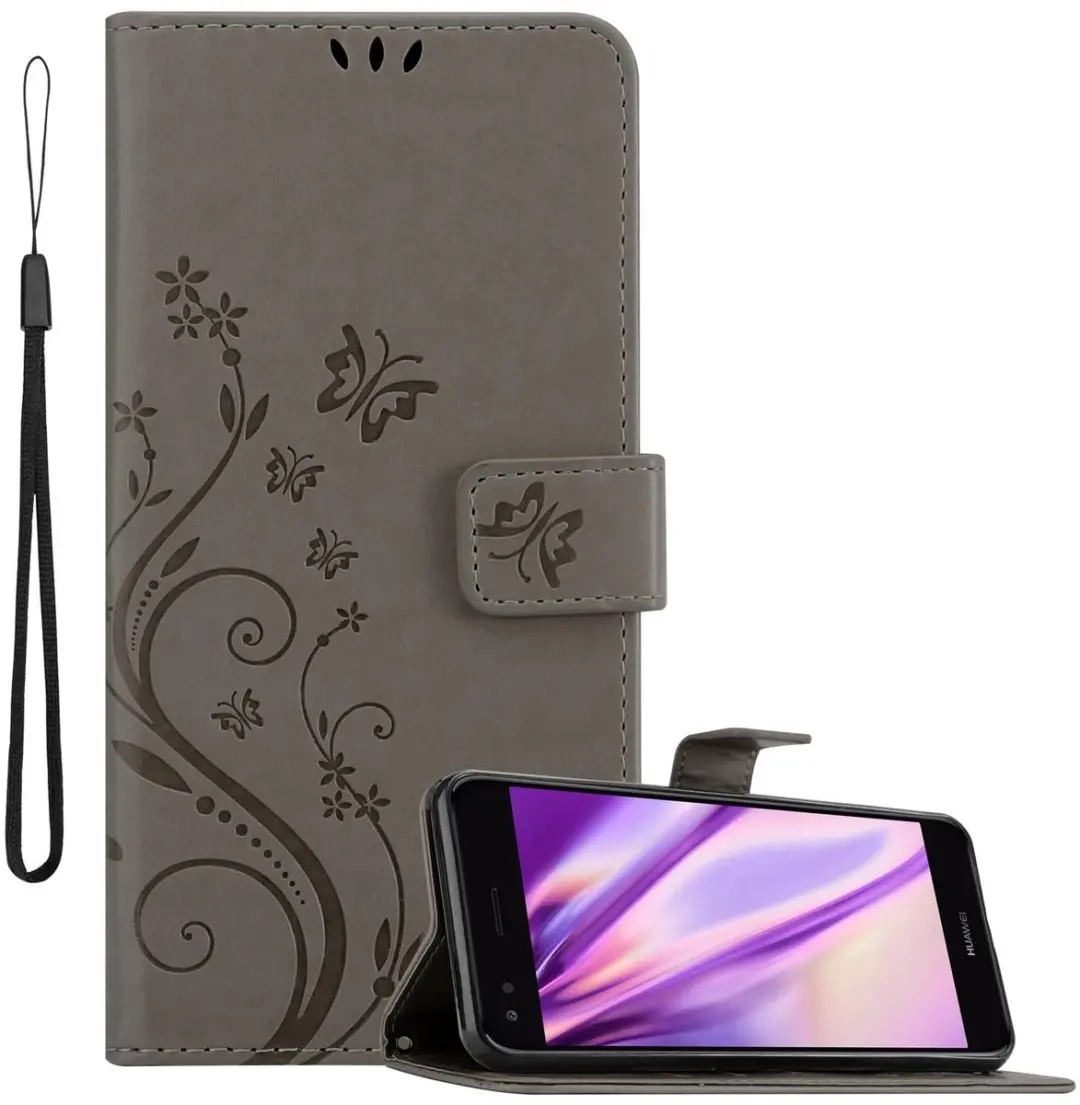 Cadorabo Hoesje geschikt voor Huawei Y6 PRO 2017 in BLOEMEN GRIJS