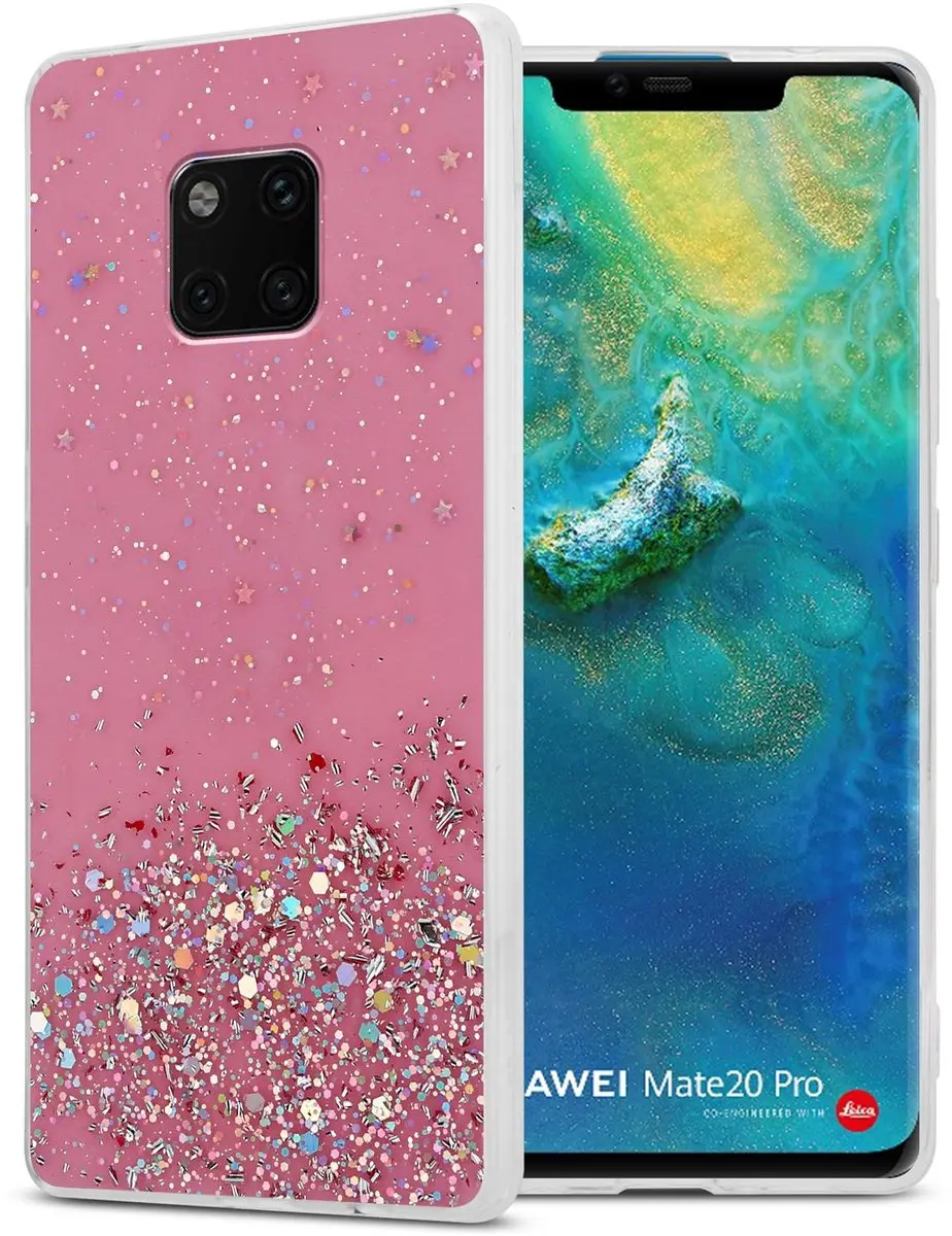 Cadorabo Hoesje geschikt voor Huawei MATE 20 PRO in Roze met Glitter