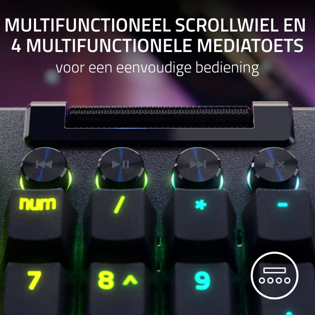Razer BlackWidow V4 Pro RZ03-04681800-R3M1 Gaming Toetsenbord - Yellow Switch - Zwart - afbeelding 6 van 6