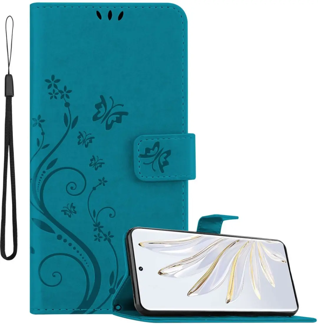 Cadorabo Hoesje geschikt voor Honor 70 in BLOEMEN BLAUW