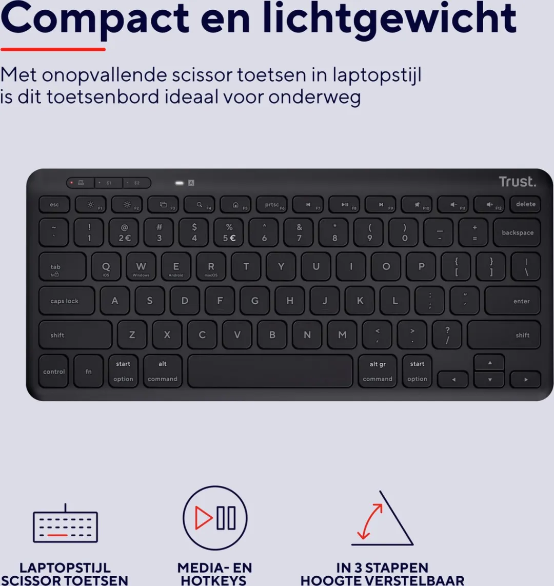 Trust Lyra 24707 Draadloos Toetsenbord - Multi Connect - Zwart
