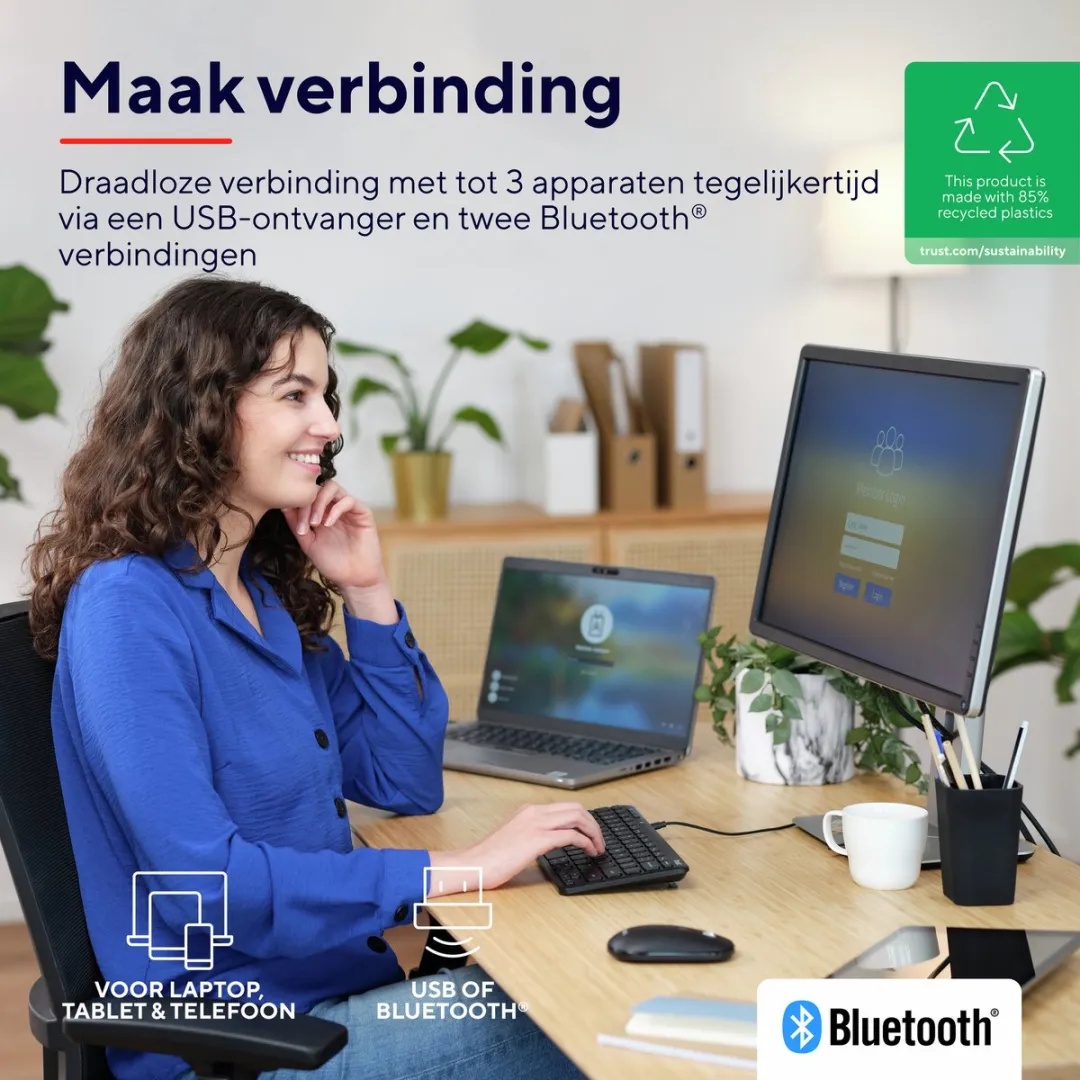 Trust Lyra 24707 Draadloos Toetsenbord - Multi Connect - Zwart