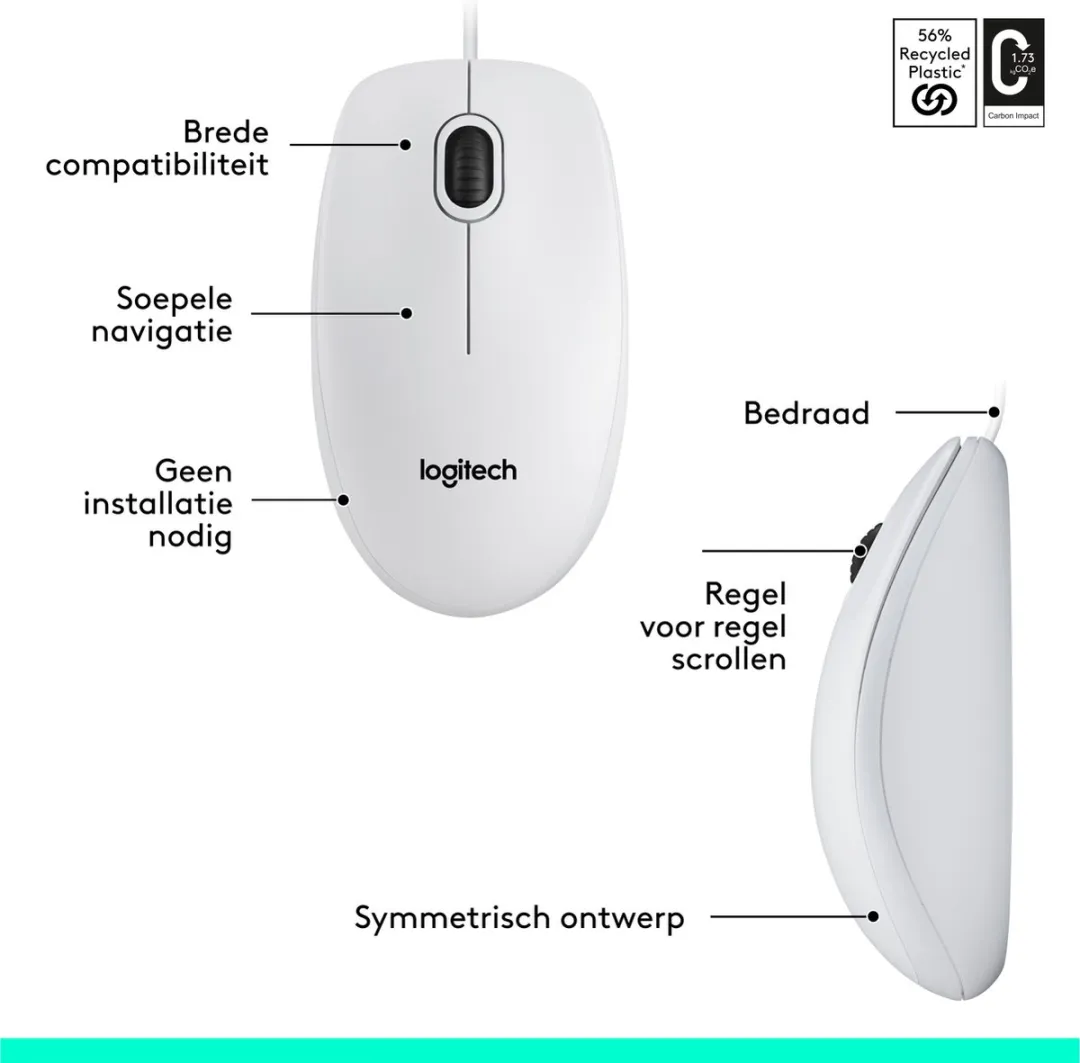 Logitech M100 Bedrade Muis - Wit