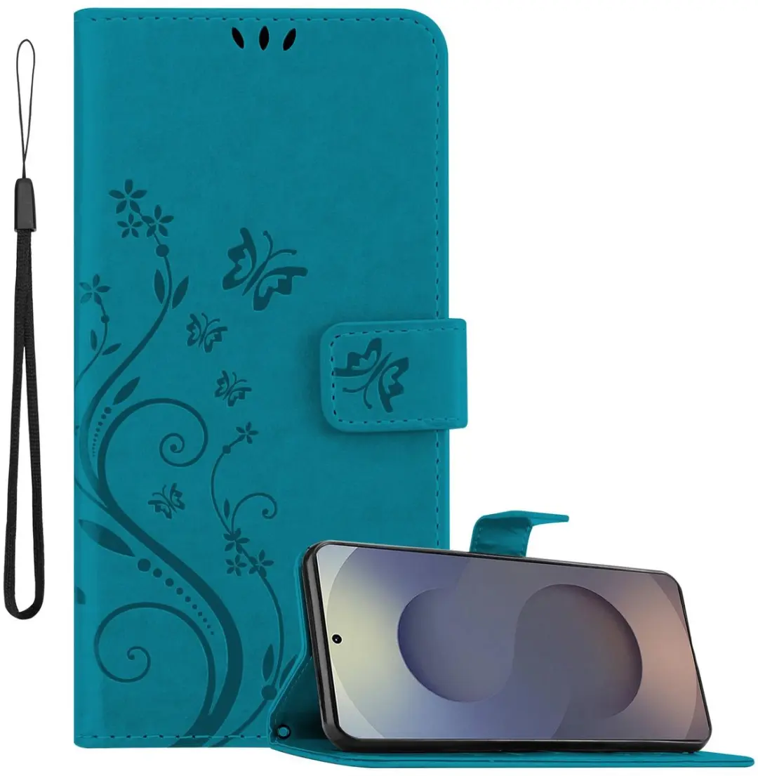 Cadorabo Hoesje geschikt voor Samsung Galaxy S25 Ultra in BLOEMEN BLAUW