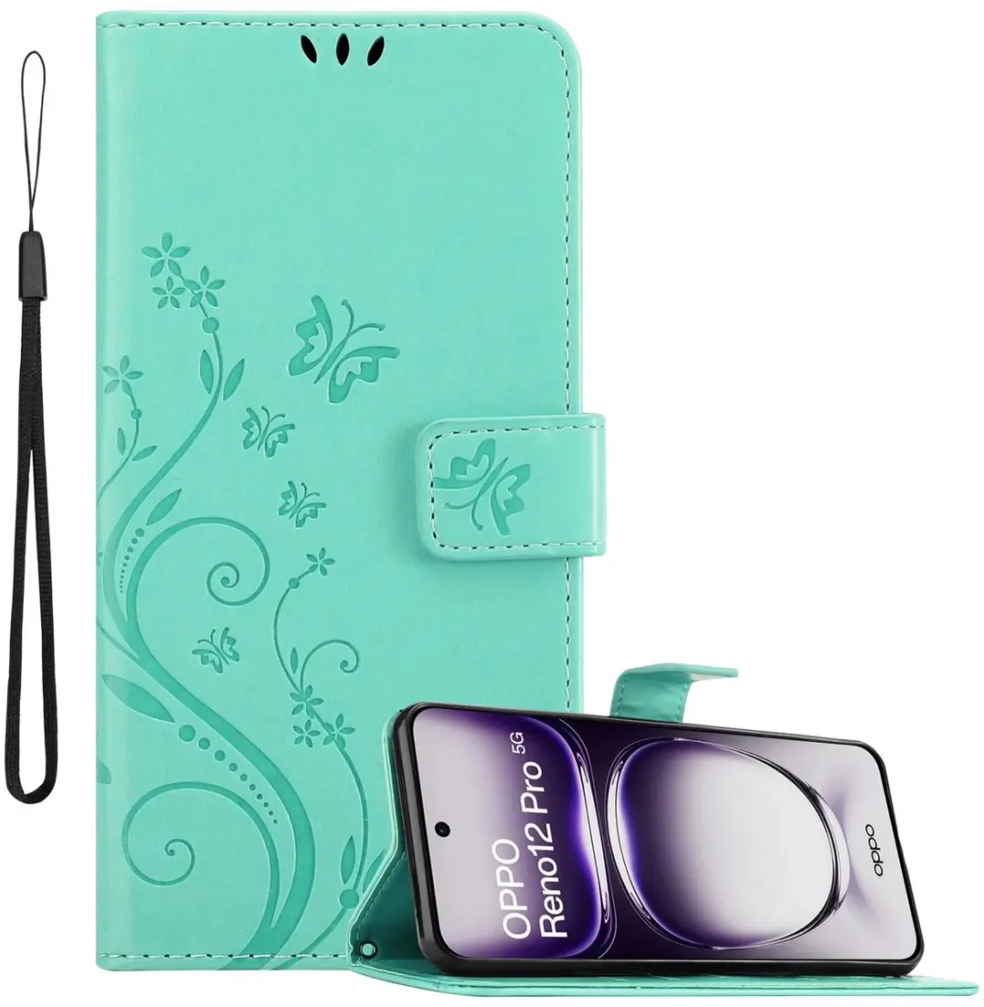 Cadorabo Hoesje geschikt voor Oppo Reno 12 Pro in BLOEMEN TURKOOIS